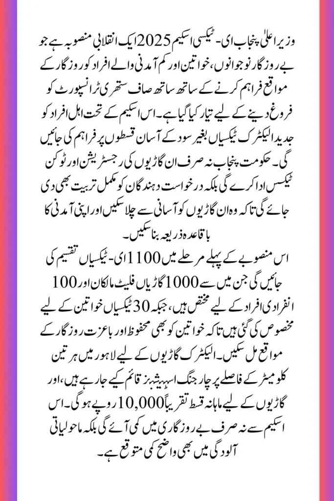 CM Punjab e-Taxi Scheme 2025