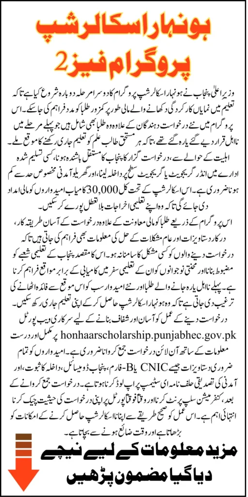 CM Punjab Restarted Honhaar Scholarship Program Phase 2